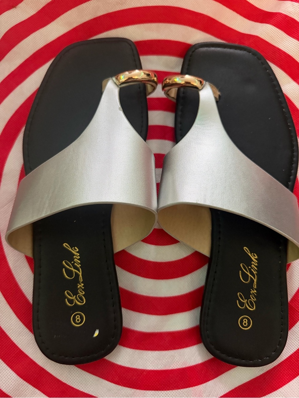 Silver Metallic Toe-Loop Slide Sandals - Women's